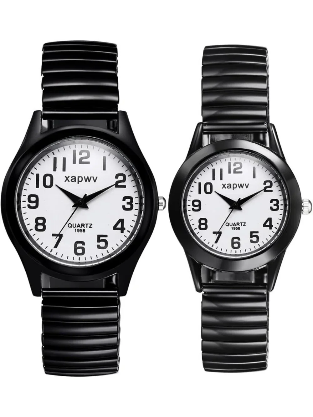 Men's Black White Stretch Band Couple Bangle Ultrathin Elastic Strap Wrist Watch